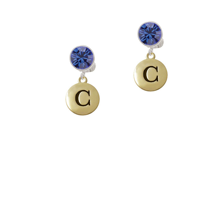 Capital Gold Tone Letter - C - Pebble Disc - Crystal Clip On Earrings Image 7