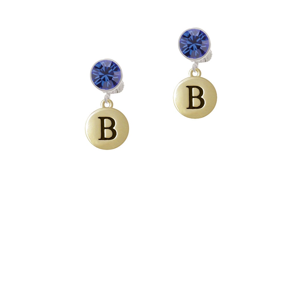 Capital Gold Tone Letter - B - Pebble Disc - Crystal Clip On Earrings Image 7