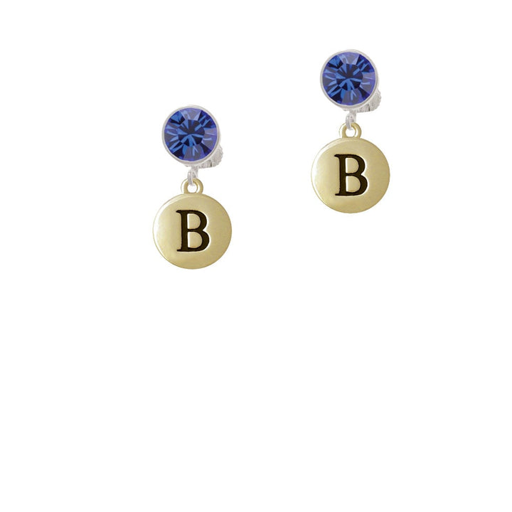 Capital Gold Tone Letter - B - Pebble Disc - Crystal Clip On Earrings Image 7