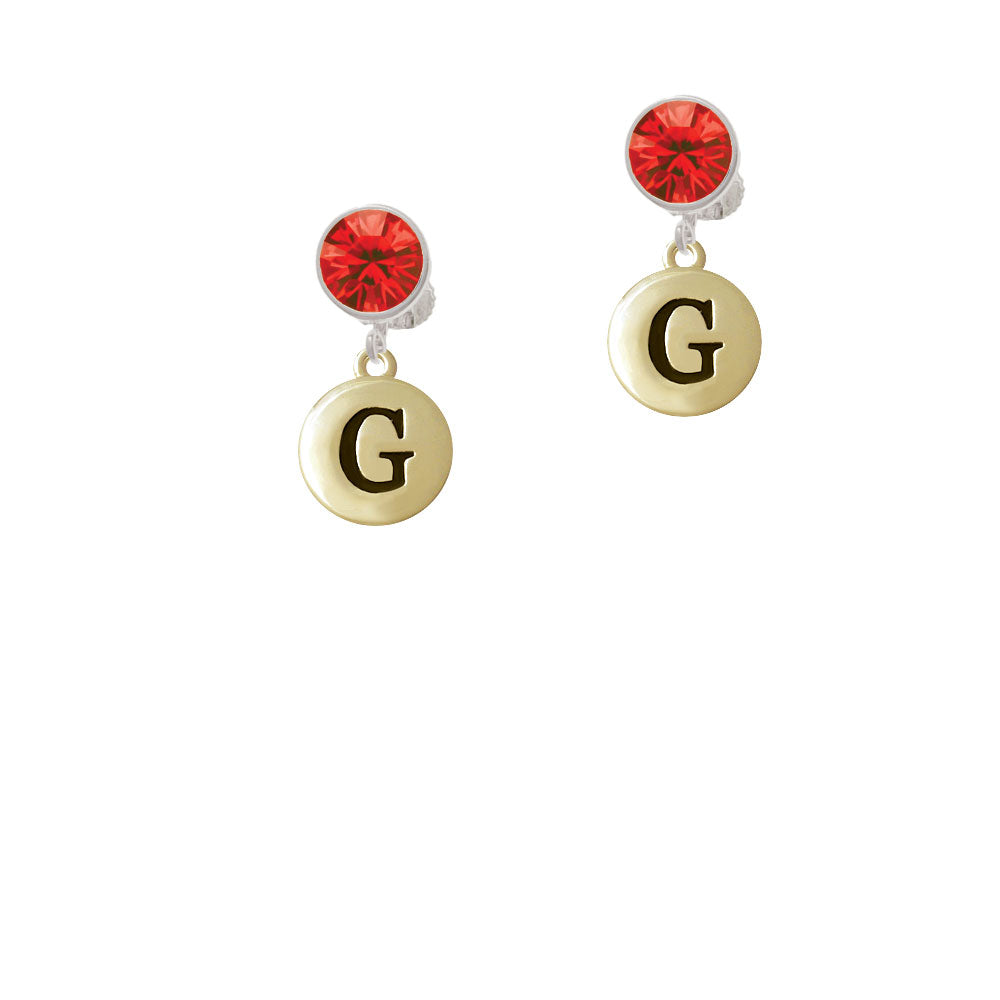 Capital Gold Tone Letter - G - Pebble Disc - Crystal Clip On Earrings Image 4