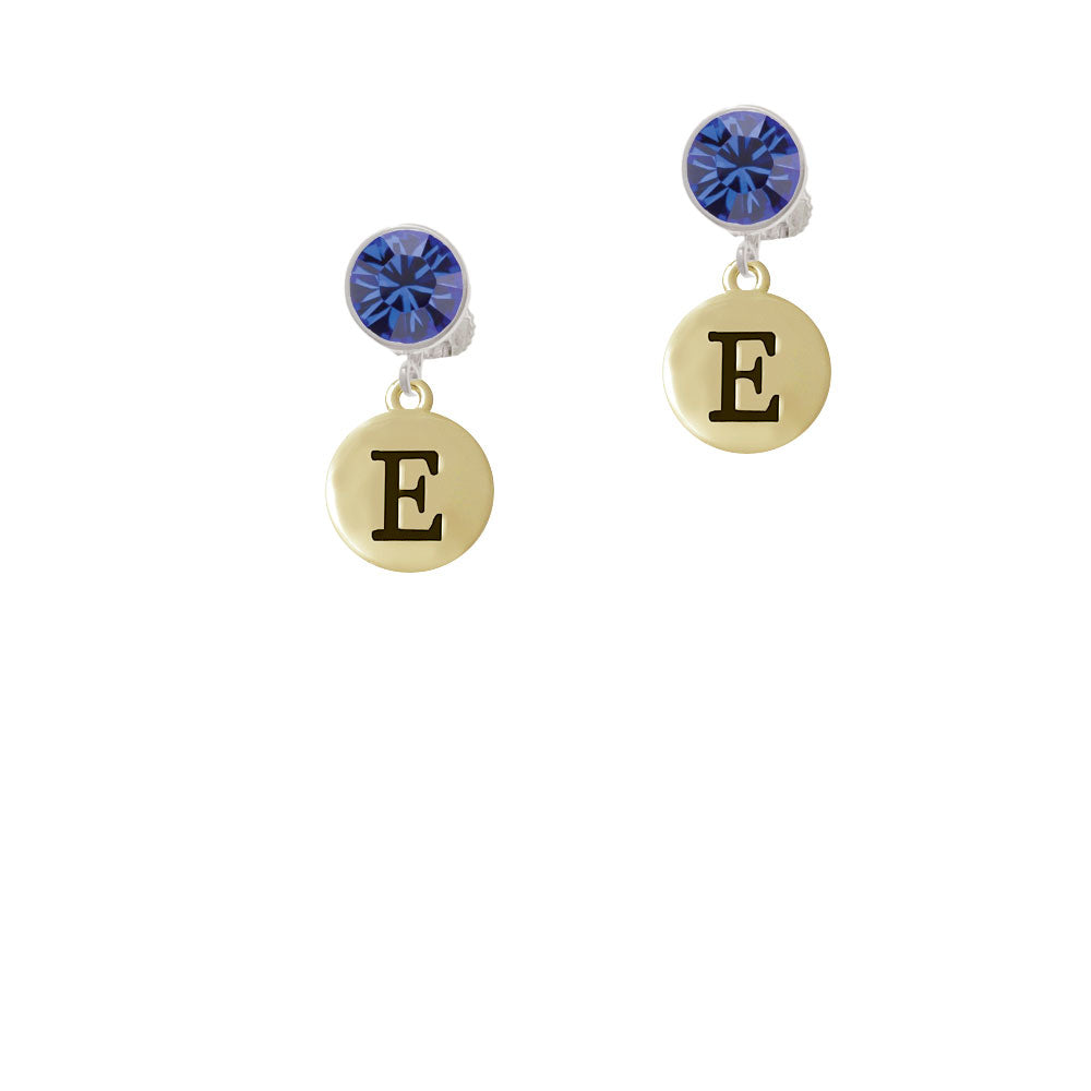 Capital Gold Tone Letter - E - Pebble Disc - Crystal Clip On Earrings Image 7