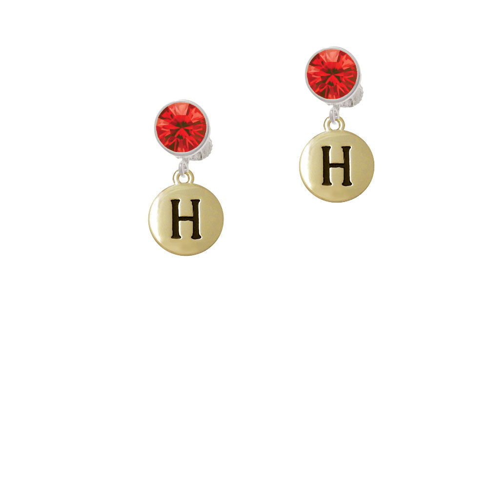 Capital Gold Tone Letter - H - Pebble Disc - Crystal Clip On Earrings Image 4