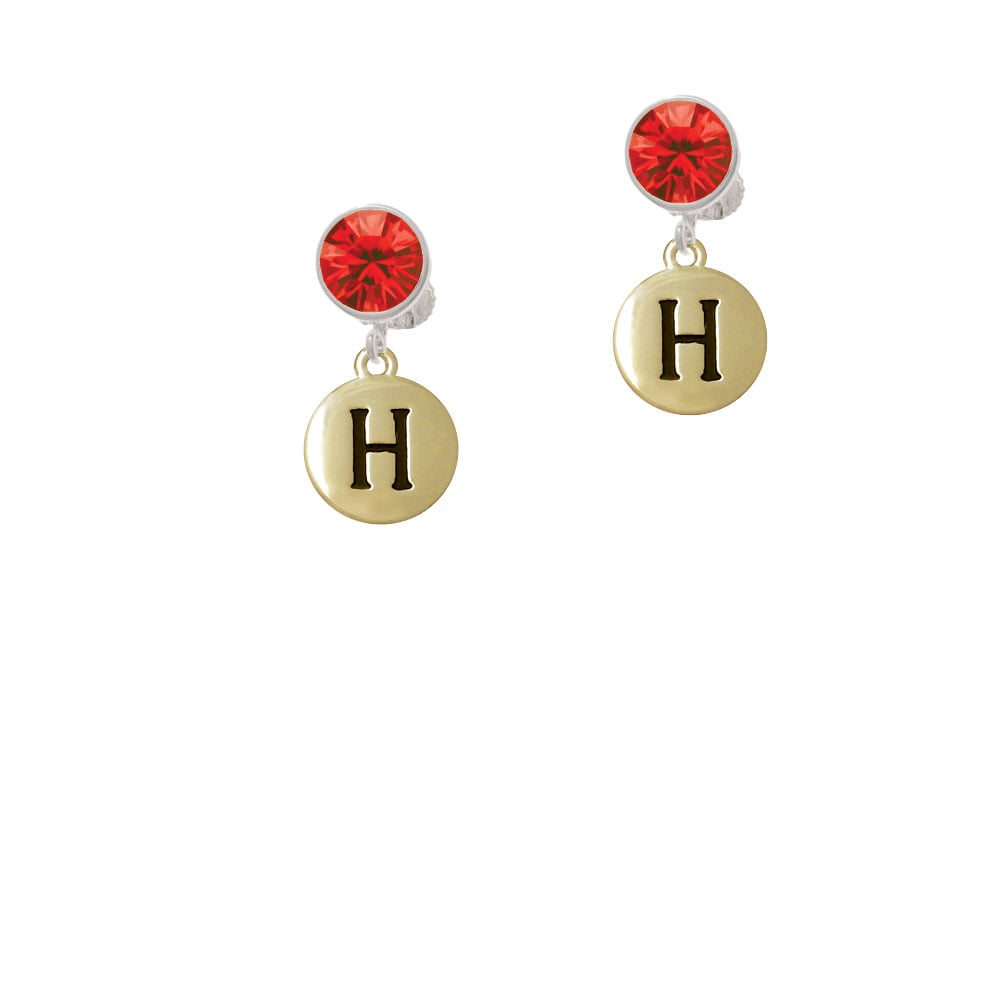 Capital Gold Tone Letter - H - Pebble Disc - Crystal Clip On Earrings Image 1