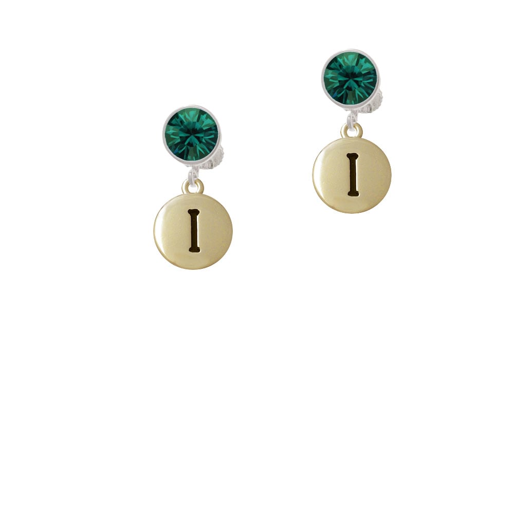 Capital Gold Tone Letter - I - Pebble Disc - Crystal Clip On Earrings Image 6