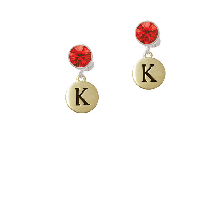 Capital Gold Tone Letter - K - Pebble Disc - Crystal Clip On Earrings Image 4