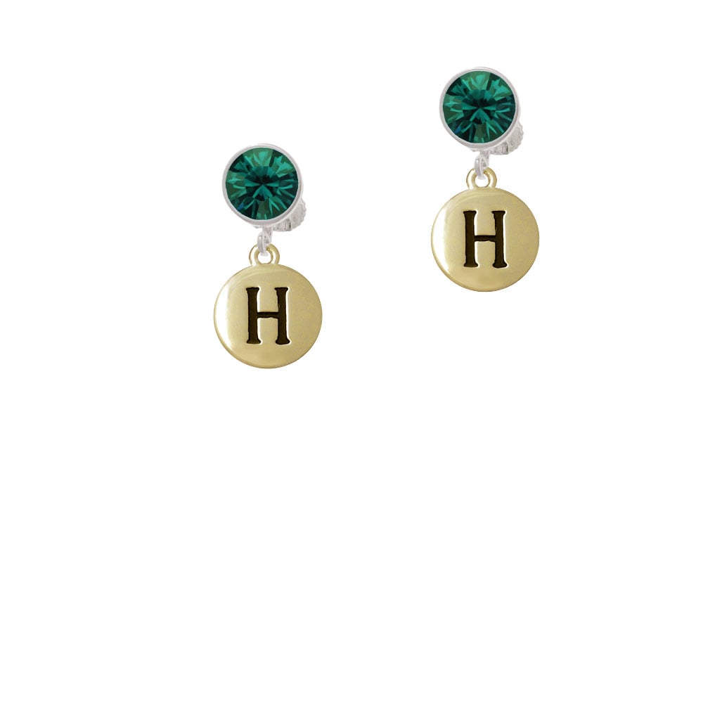 Capital Gold Tone Letter - H - Pebble Disc - Crystal Clip On Earrings Image 6