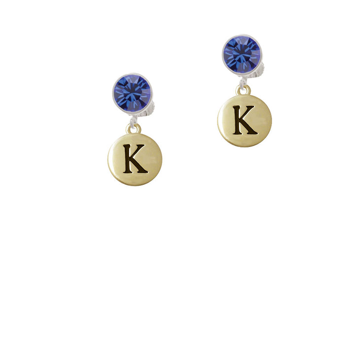 Capital Gold Tone Letter - K - Pebble Disc - Crystal Clip On Earrings Image 7