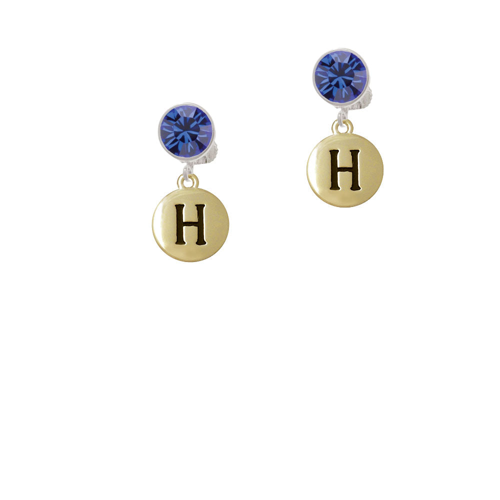 Capital Gold Tone Letter - H - Pebble Disc - Crystal Clip On Earrings Image 7