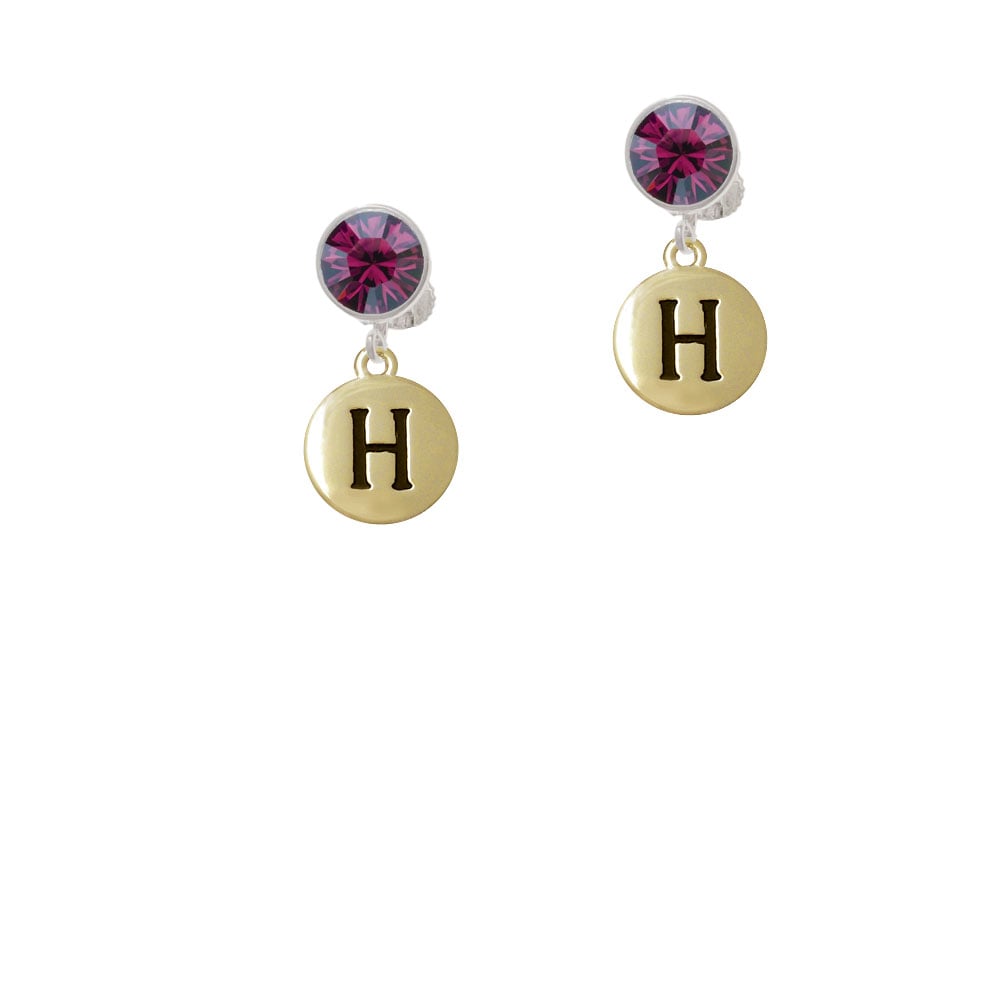 Capital Gold Tone Letter - H - Pebble Disc - Crystal Clip On Earrings Image 8