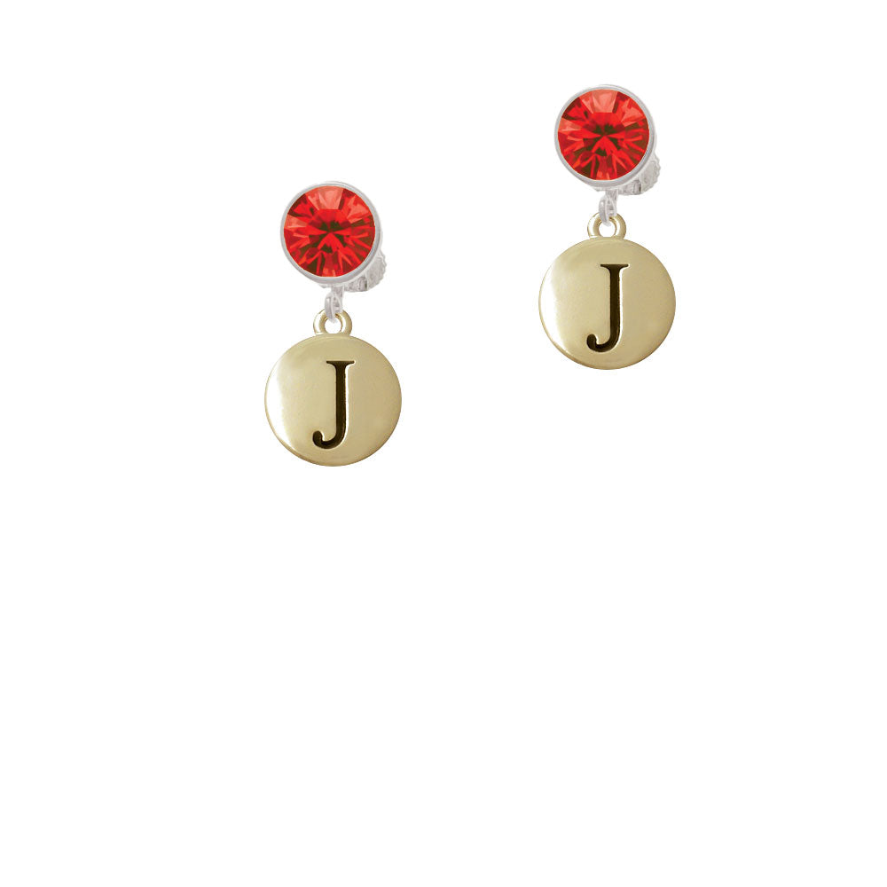 Capital Gold Tone Letter - J - Pebble Disc - Crystal Clip On Earrings Image 4