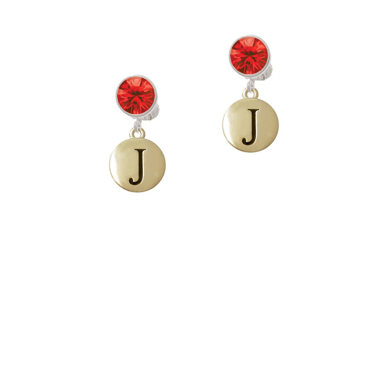 Capital Gold Tone Letter - J - Pebble Disc - Crystal Clip On Earrings Image 1