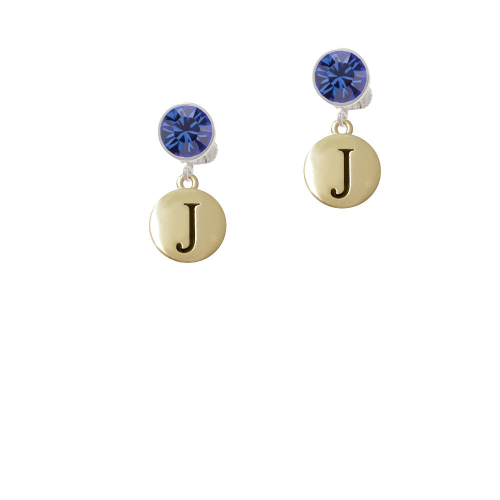 Capital Gold Tone Letter - J - Pebble Disc - Crystal Clip On Earrings Image 7