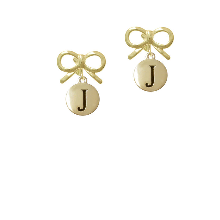 Capital Gold Tone Letter - J - Pebble Disc - Crystal Clip On Earrings Image 10