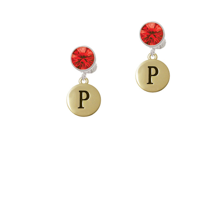 Capital Gold Tone Letter - P - Pebble Disc - Crystal Clip On Earrings Image 4