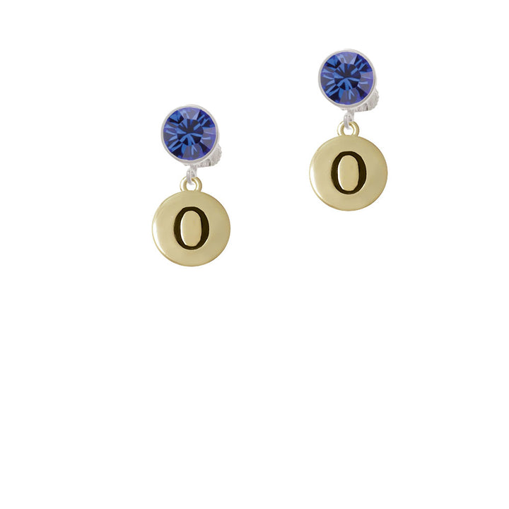 Capital Gold Tone Letter - O - Pebble Disc - Crystal Clip On Earrings Image 7