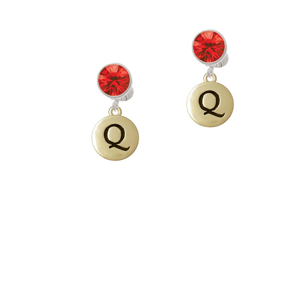 Capital Gold Tone Letter - Q - Pebble Disc - Crystal Clip On Earrings Image 1