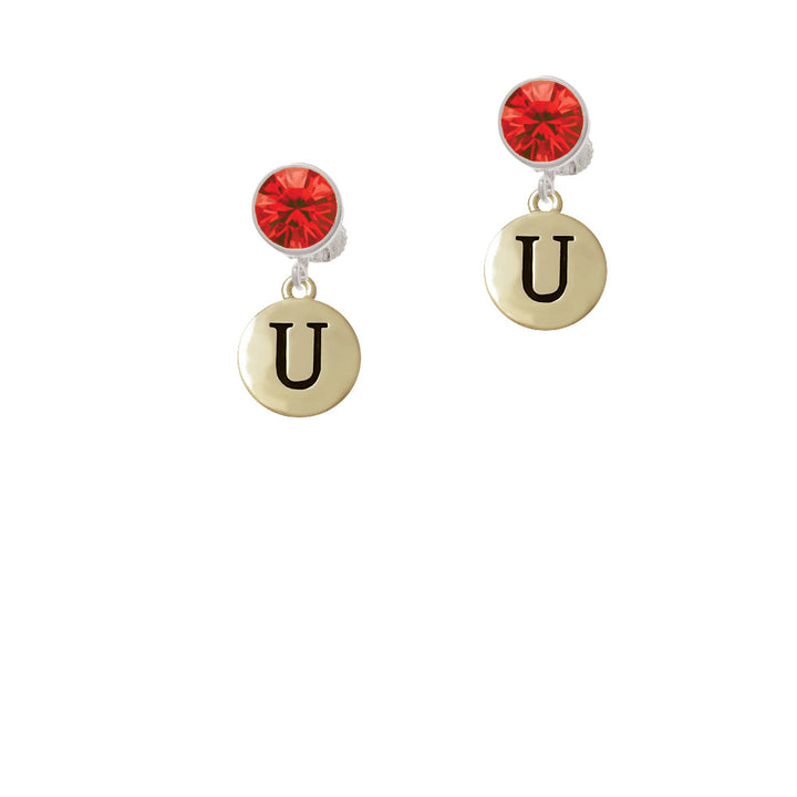 Capital Gold Tone Letter - U - Pebble Disc - Crystal Clip On Earrings Image 4