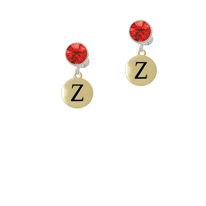 Capital Gold Tone Letter - Z - Pebble Disc - Crystal Clip On Earrings Image 4