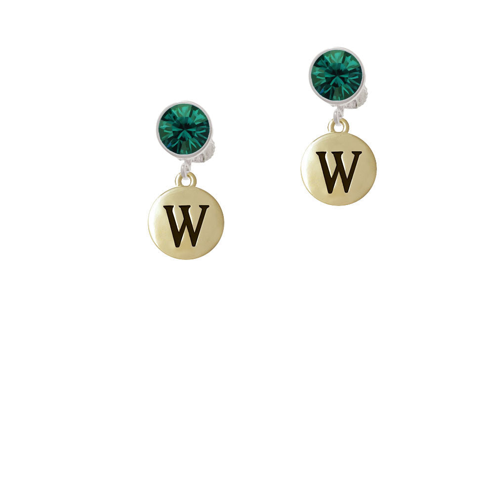 Capital Gold Tone Letter - W - Pebble Disc - Crystal Clip On Earrings Image 6