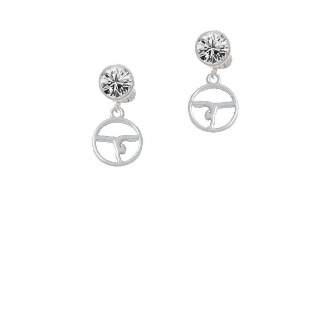 Gymnast Silhouette in 1/2 Disc Crystal Clip On Earrings Image 2