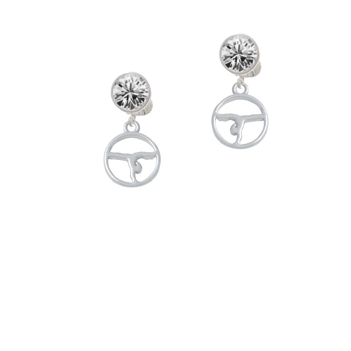 Gymnast Silhouette in 1/2 Disc Crystal Clip On Earrings Image 1