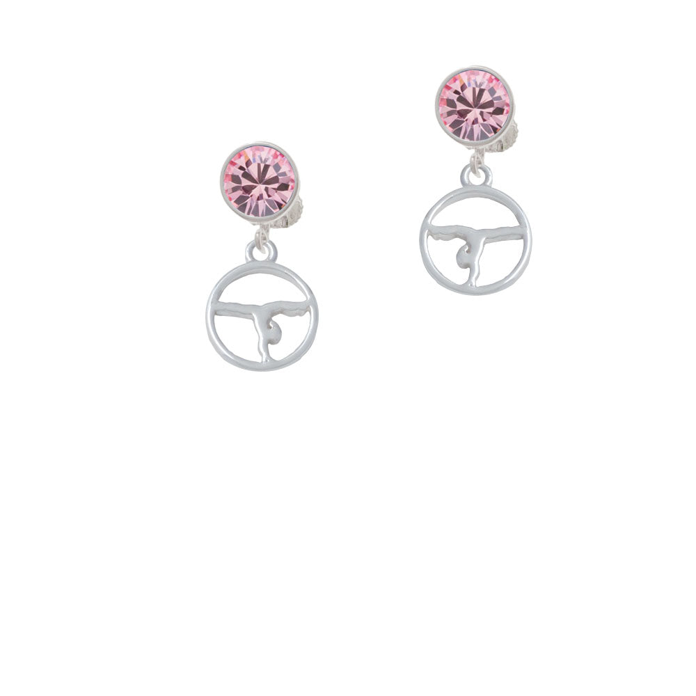 Gymnast Silhouette in 1/2 Disc Crystal Clip On Earrings Image 4