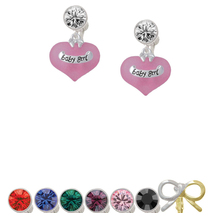 Baby Girl Pink Heart with Baby Feet Crystal Clip On Earrings Image 1