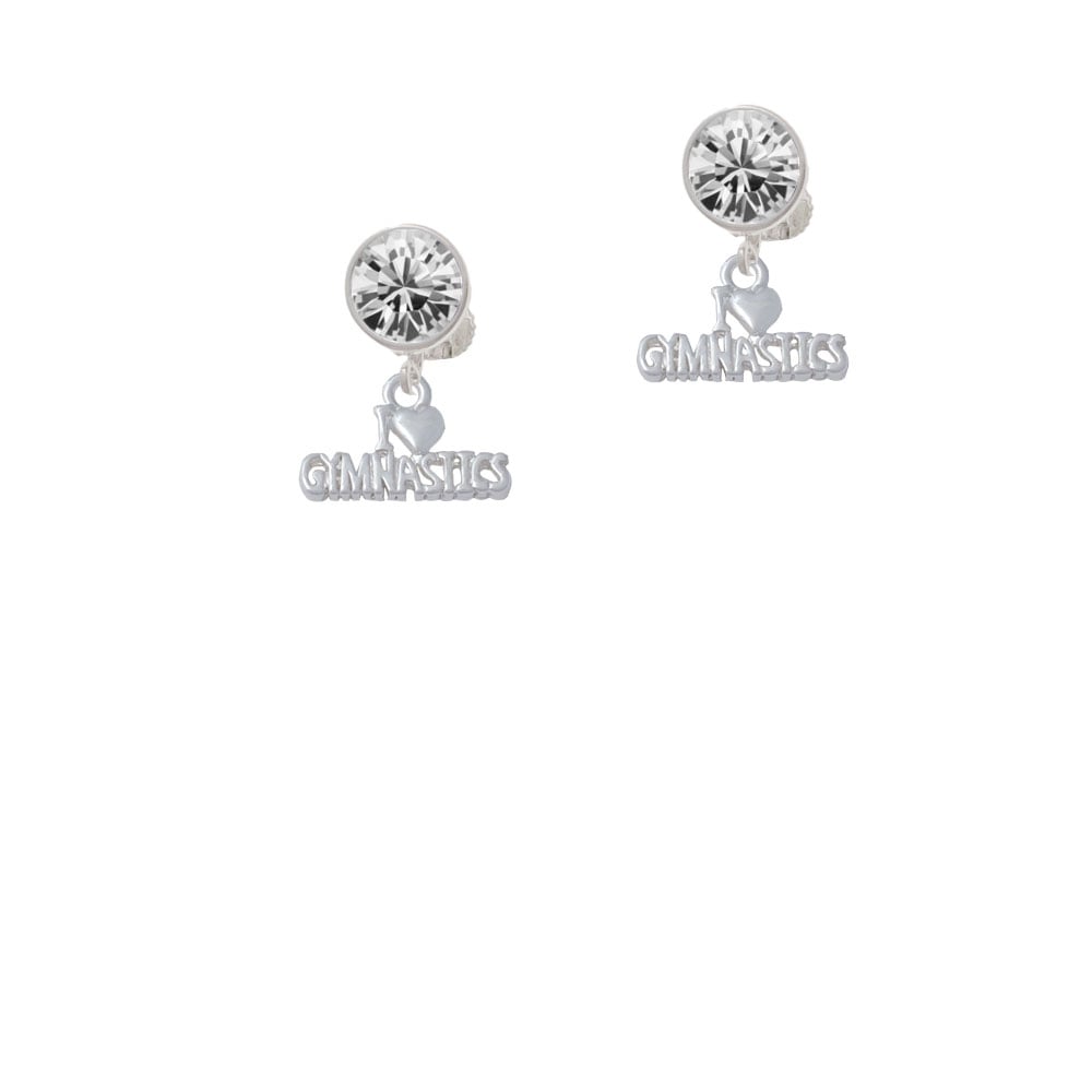 I Heart Gymnastics Crystal Clip On Earrings Image 1