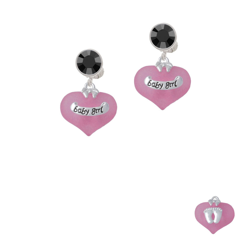 Baby Girl Pink Heart with Baby Feet Crystal Clip On Earrings Image 3