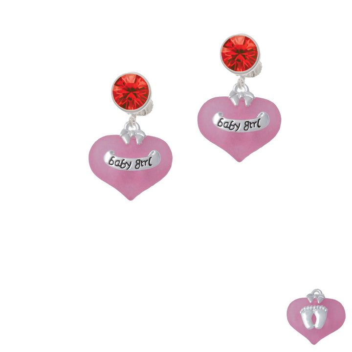 Baby Girl Pink Heart with Baby Feet Crystal Clip On Earrings Image 4