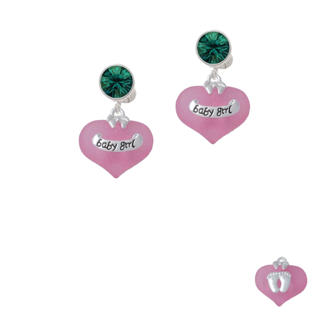 Baby Girl Pink Heart with Baby Feet Crystal Clip On Earrings Image 6