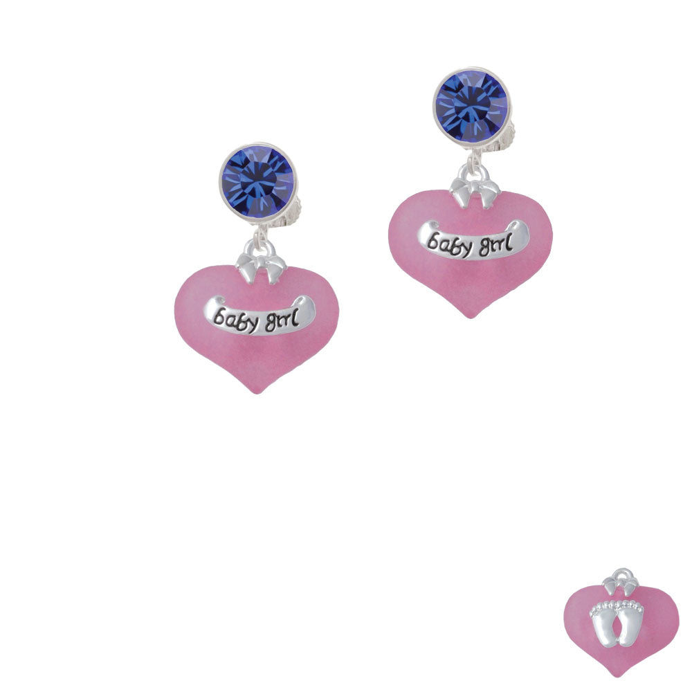 Baby Girl Pink Heart with Baby Feet Crystal Clip On Earrings Image 7