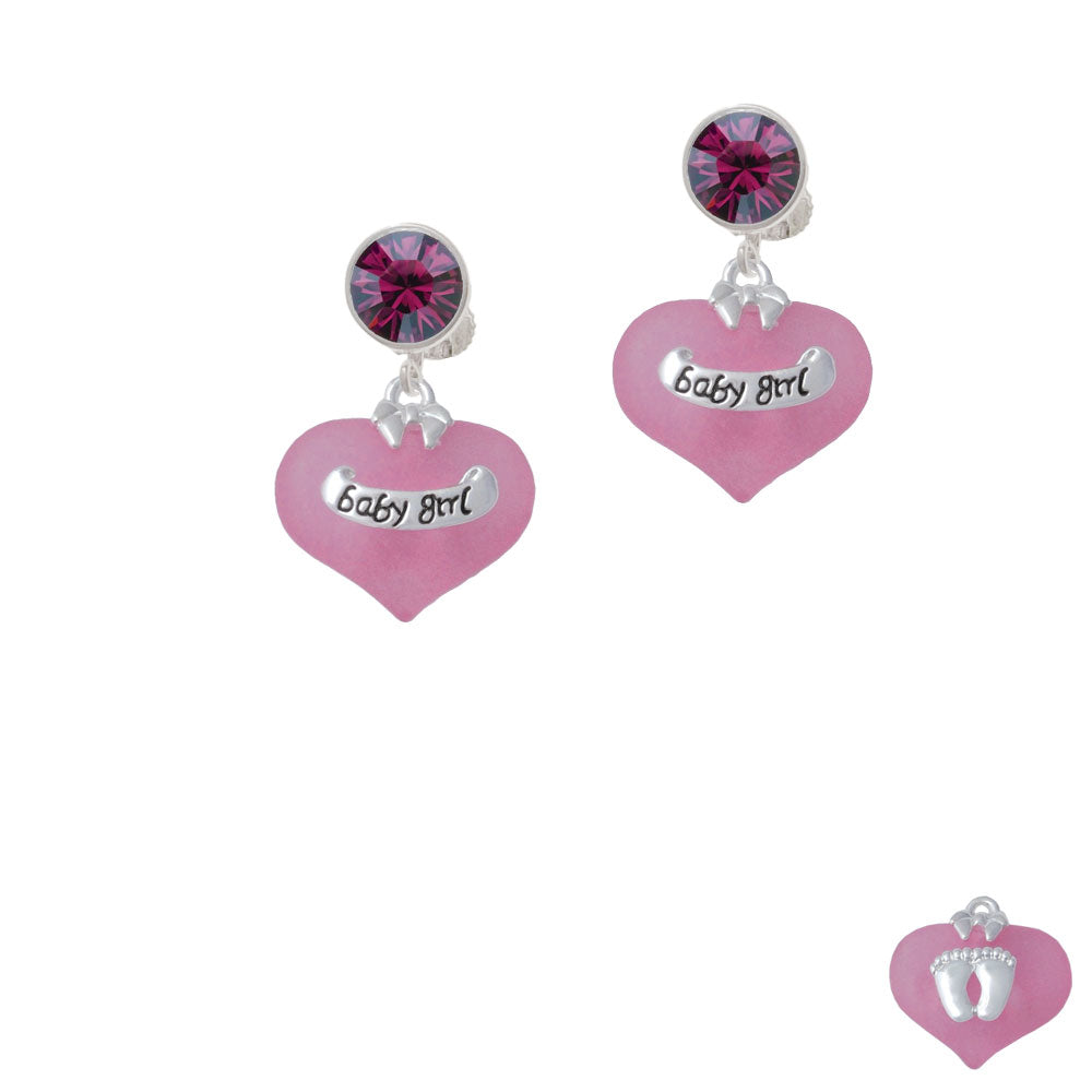 Baby Girl Pink Heart with Baby Feet Crystal Clip On Earrings Image 8