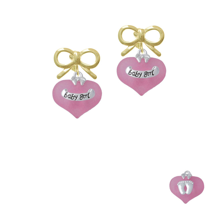 Baby Girl Pink Heart with Baby Feet Crystal Clip On Earrings Image 10