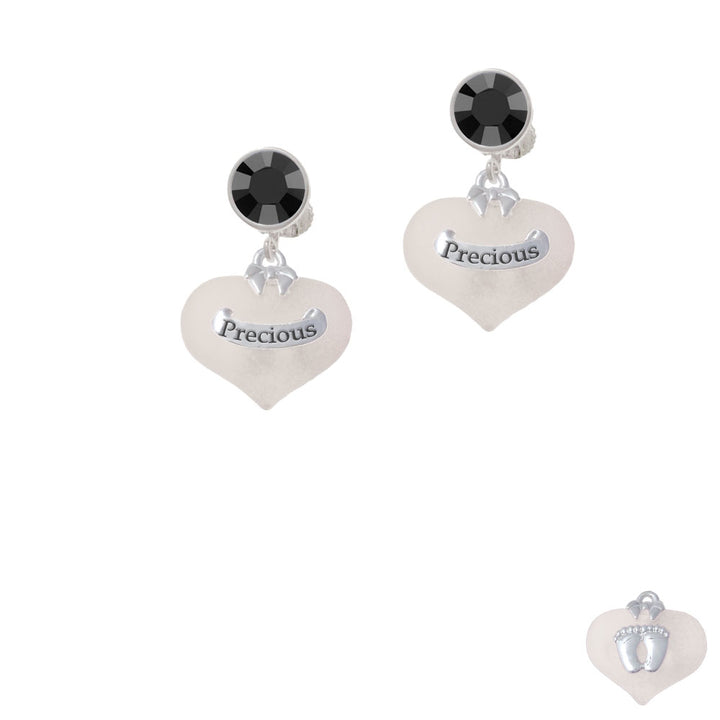 Precious White Heart with Baby Feet Crystal Clip On Earrings Image 3