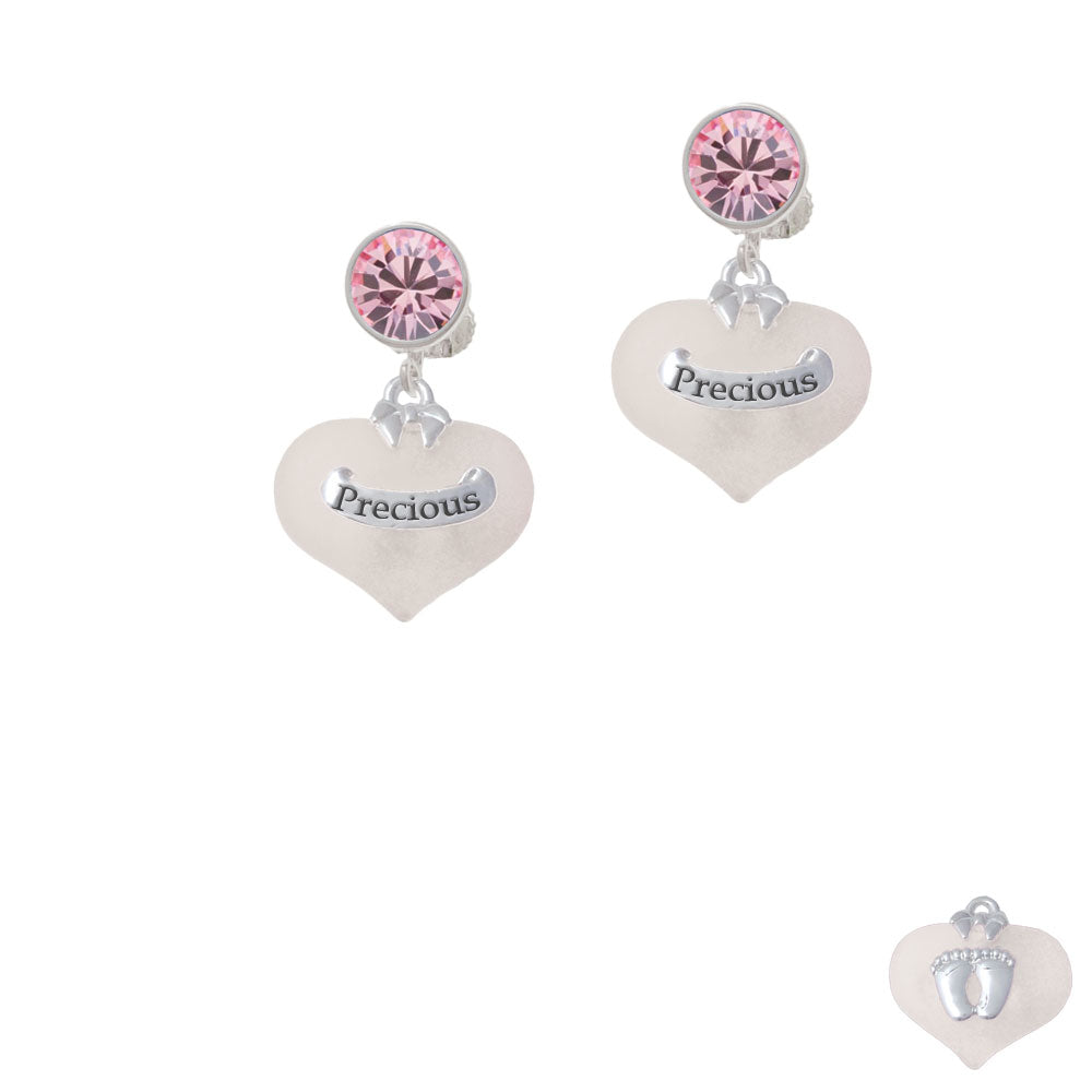 Precious White Heart with Baby Feet Crystal Clip On Earrings Image 4