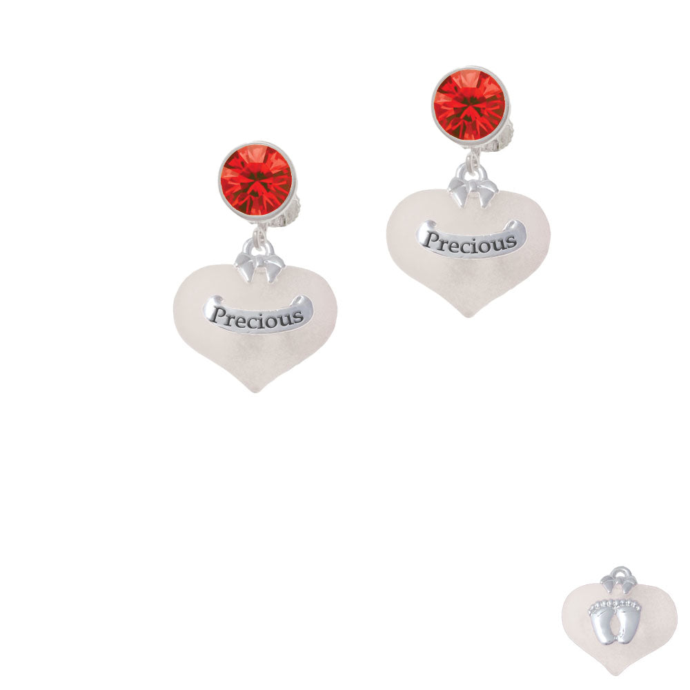 Precious White Heart with Baby Feet Crystal Clip On Earrings Image 4