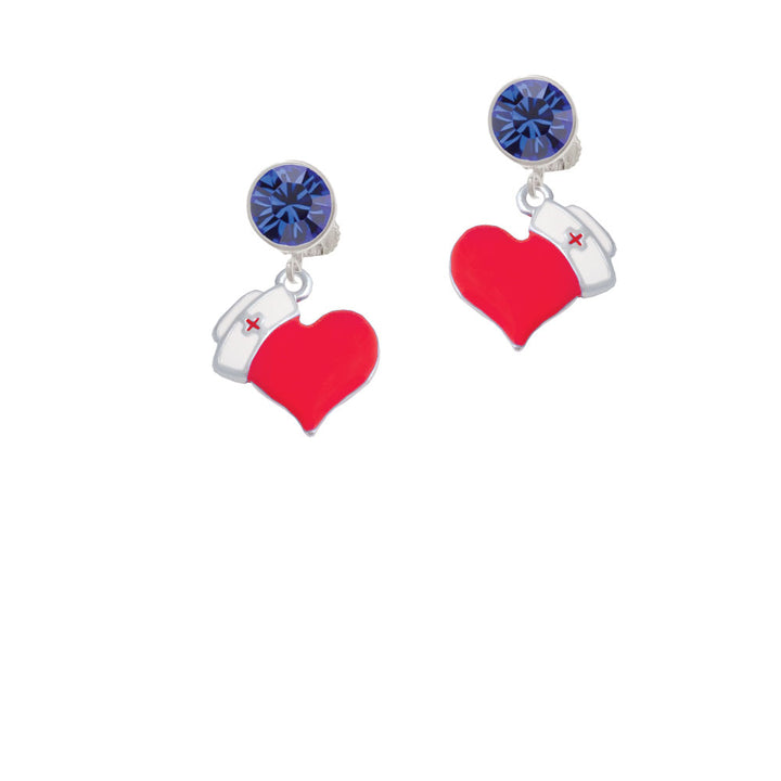 Red Heart with Nurse Hat Crystal Clip On Earrings Image 7