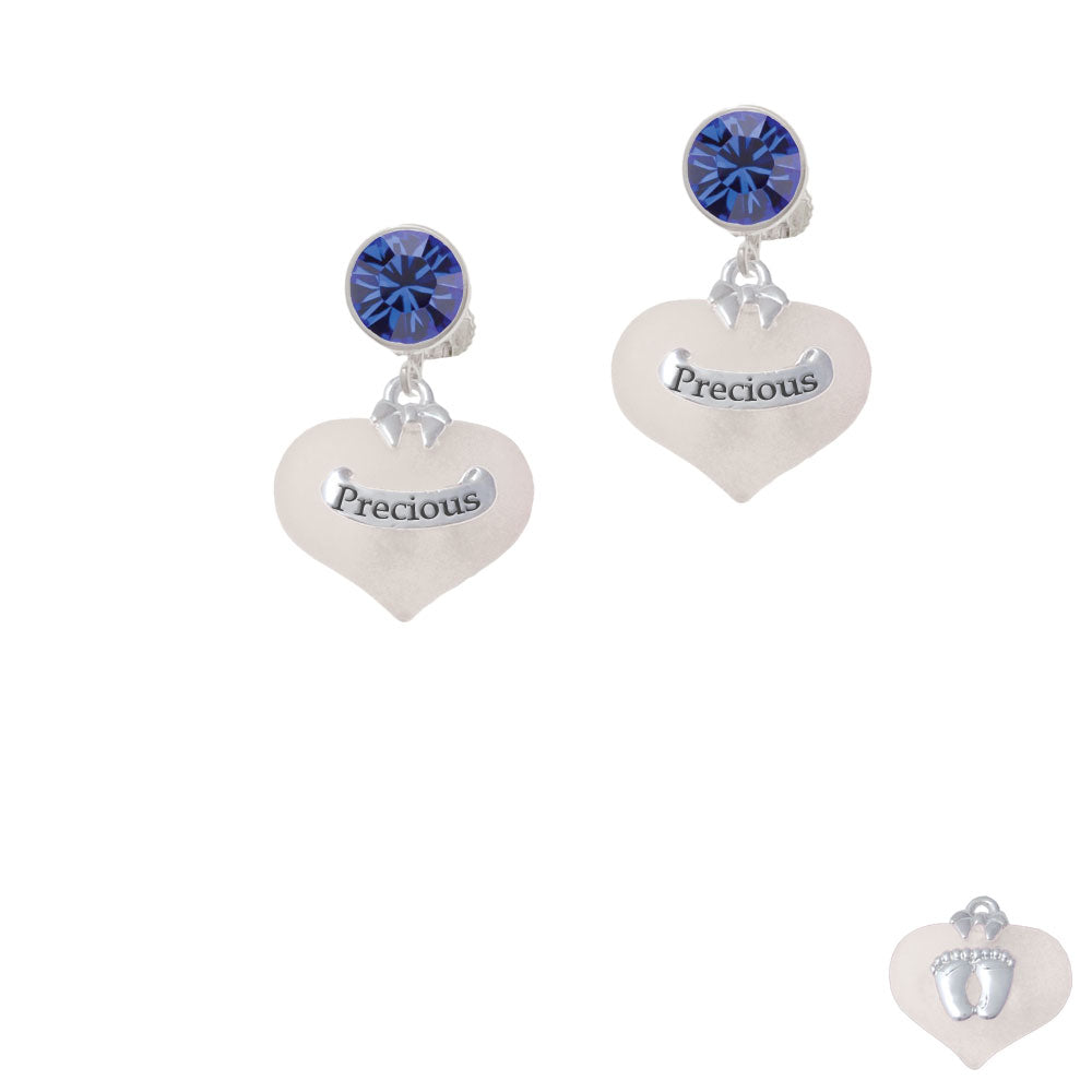 Precious White Heart with Baby Feet Crystal Clip On Earrings Image 7