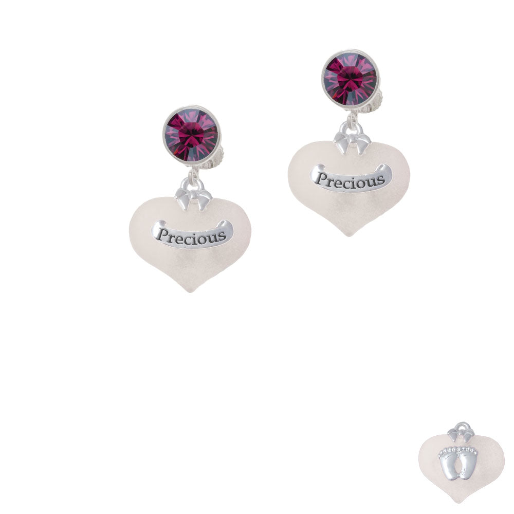 Precious White Heart with Baby Feet Crystal Clip On Earrings Image 8