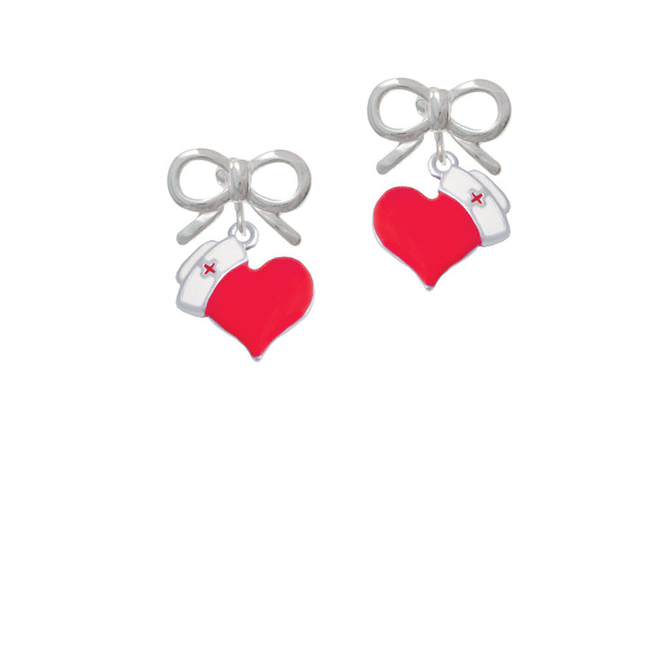 Red Heart with Nurse Hat Crystal Clip On Earrings Image 9