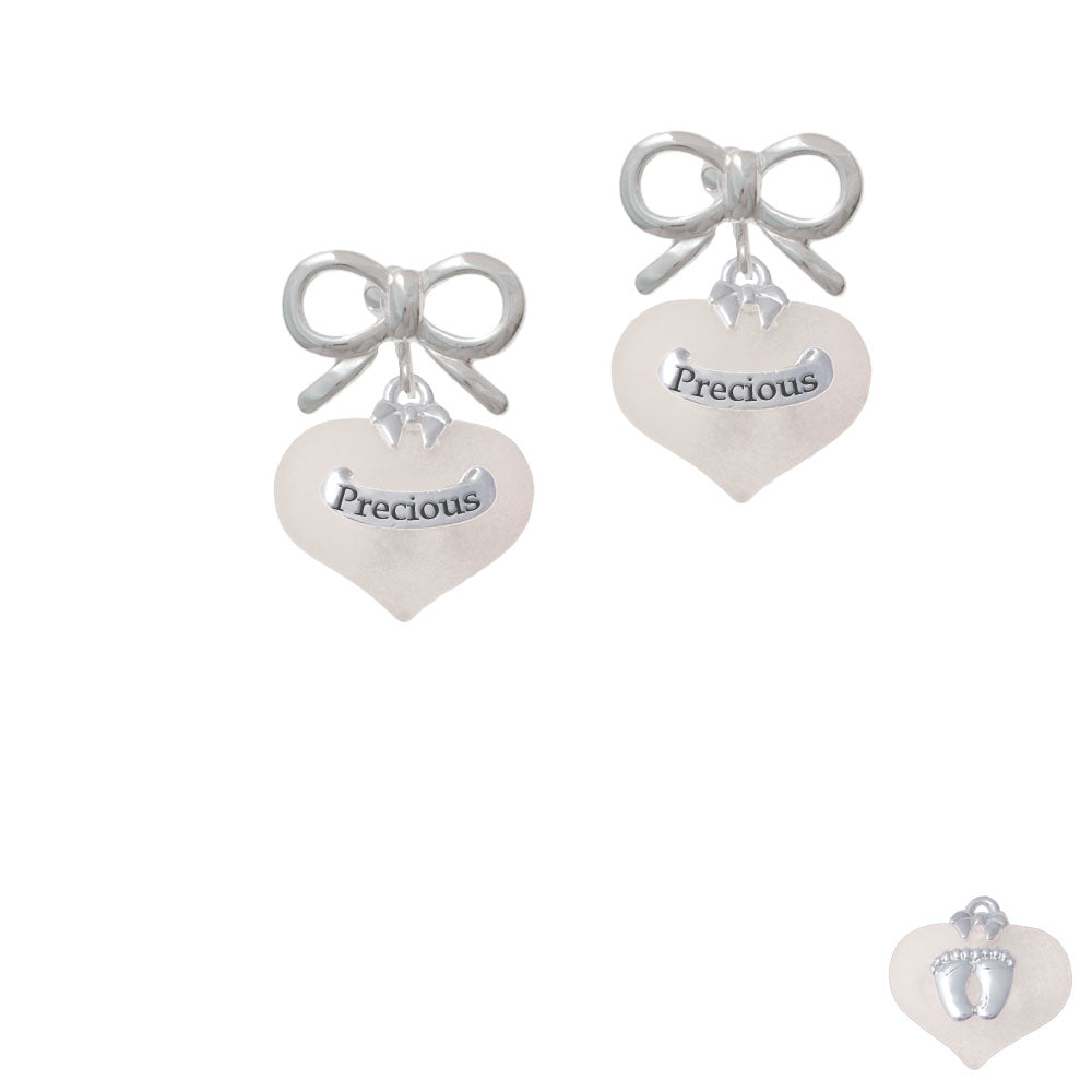 Precious White Heart with Baby Feet Crystal Clip On Earrings Image 9