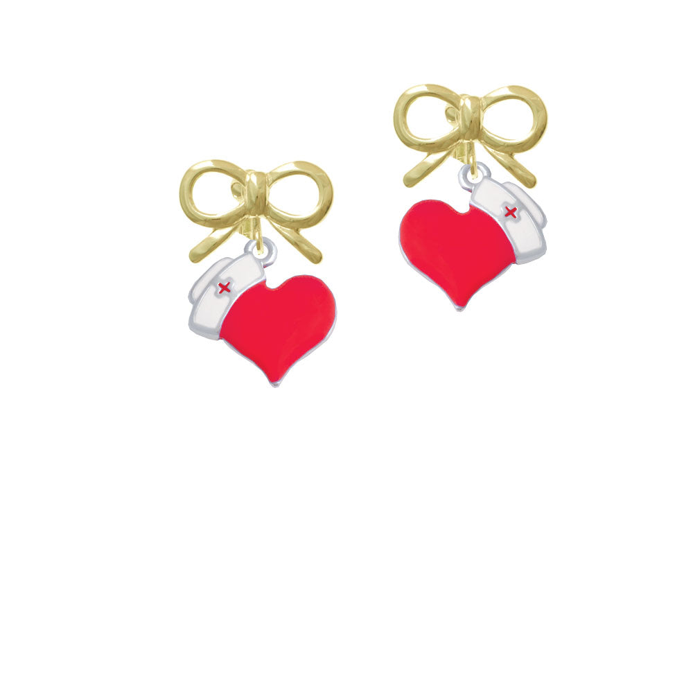 Red Heart with Nurse Hat Crystal Clip On Earrings Image 10