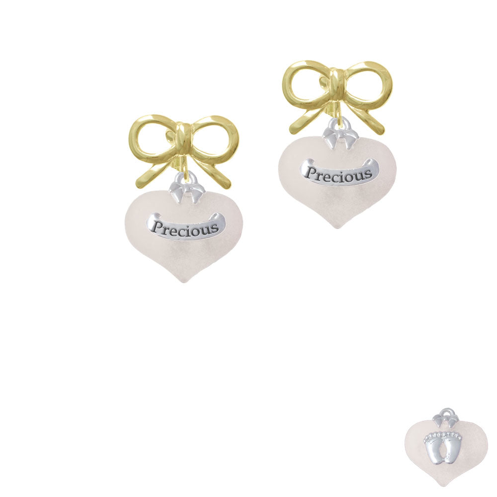 Precious White Heart with Baby Feet Crystal Clip On Earrings Image 10