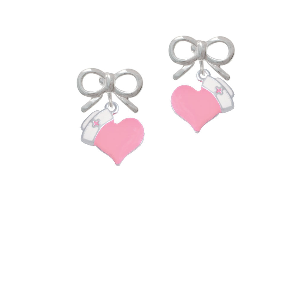 Pink Heart with Nurse Hat Crystal Clip On Earrings Image 9