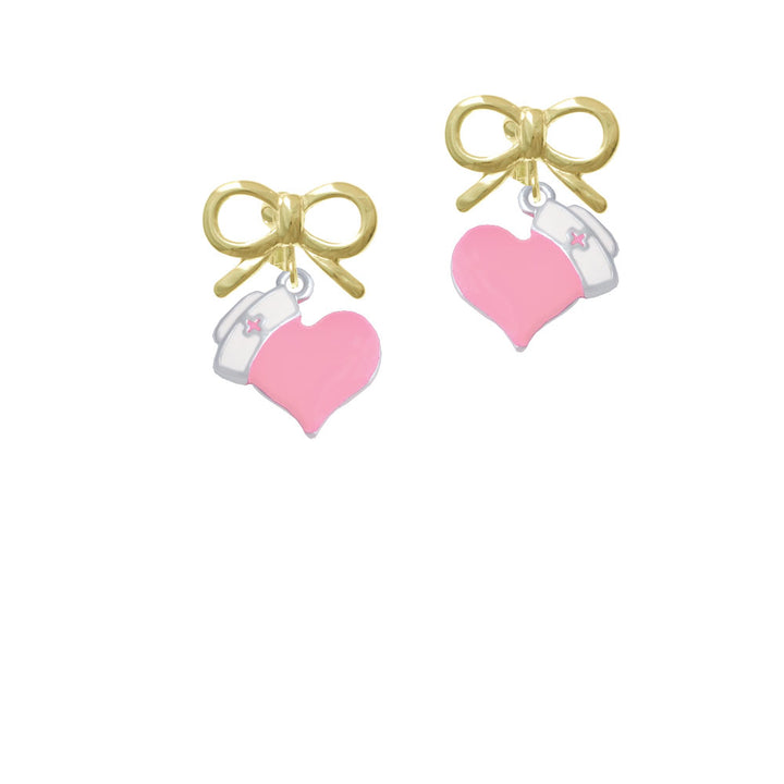 Pink Heart with Nurse Hat Crystal Clip On Earrings Image 10