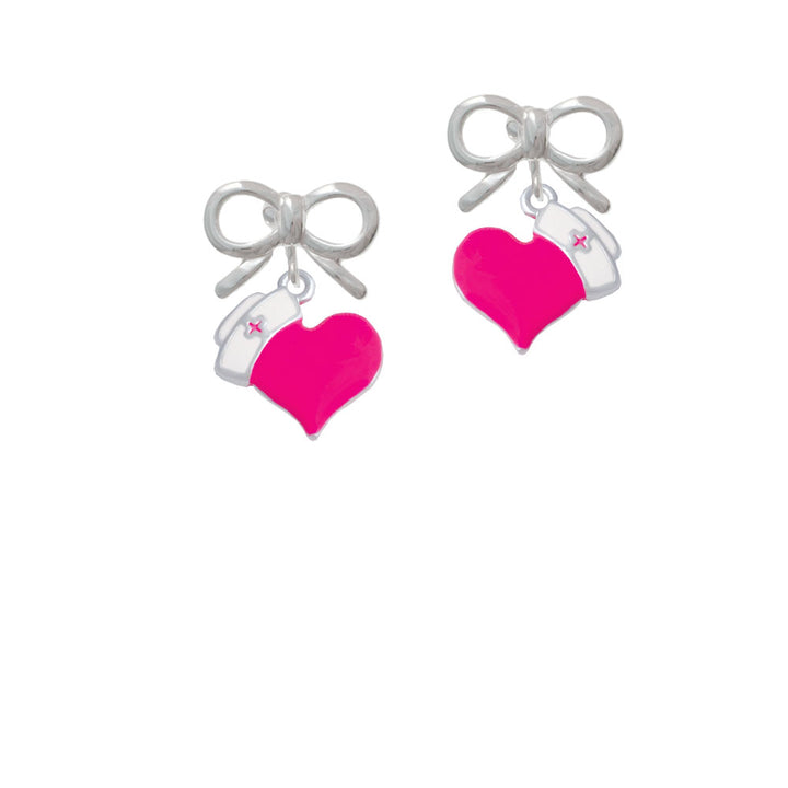 Hot Pink Heart with Nurse Hat Crystal Clip On Earrings Image 9