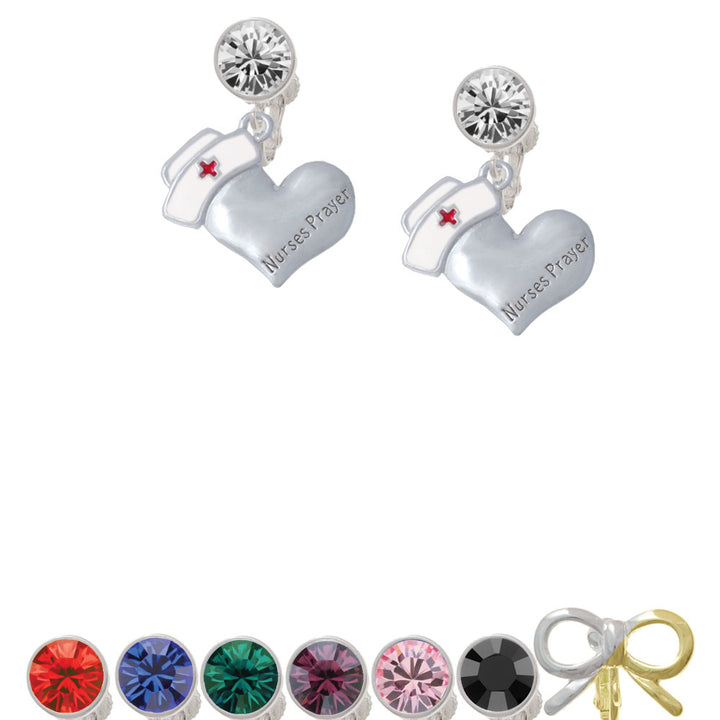 Nurses Prayer Heart - Healing Hand Crystal Clip On Earrings Image 1