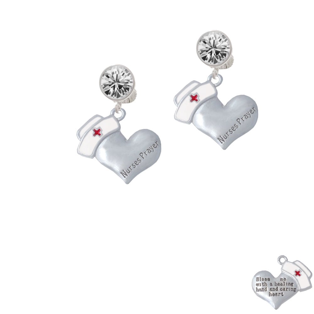 Nurses Prayer Heart - Healing Hand Crystal Clip On Earrings Image 1