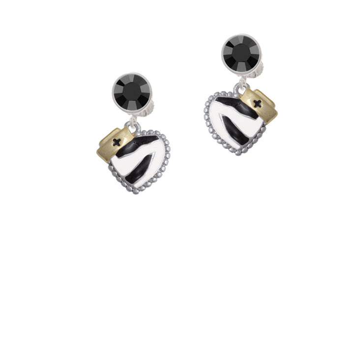 Zebra Print Heart with Nurse Hat Crystal Clip On Earrings Image 3